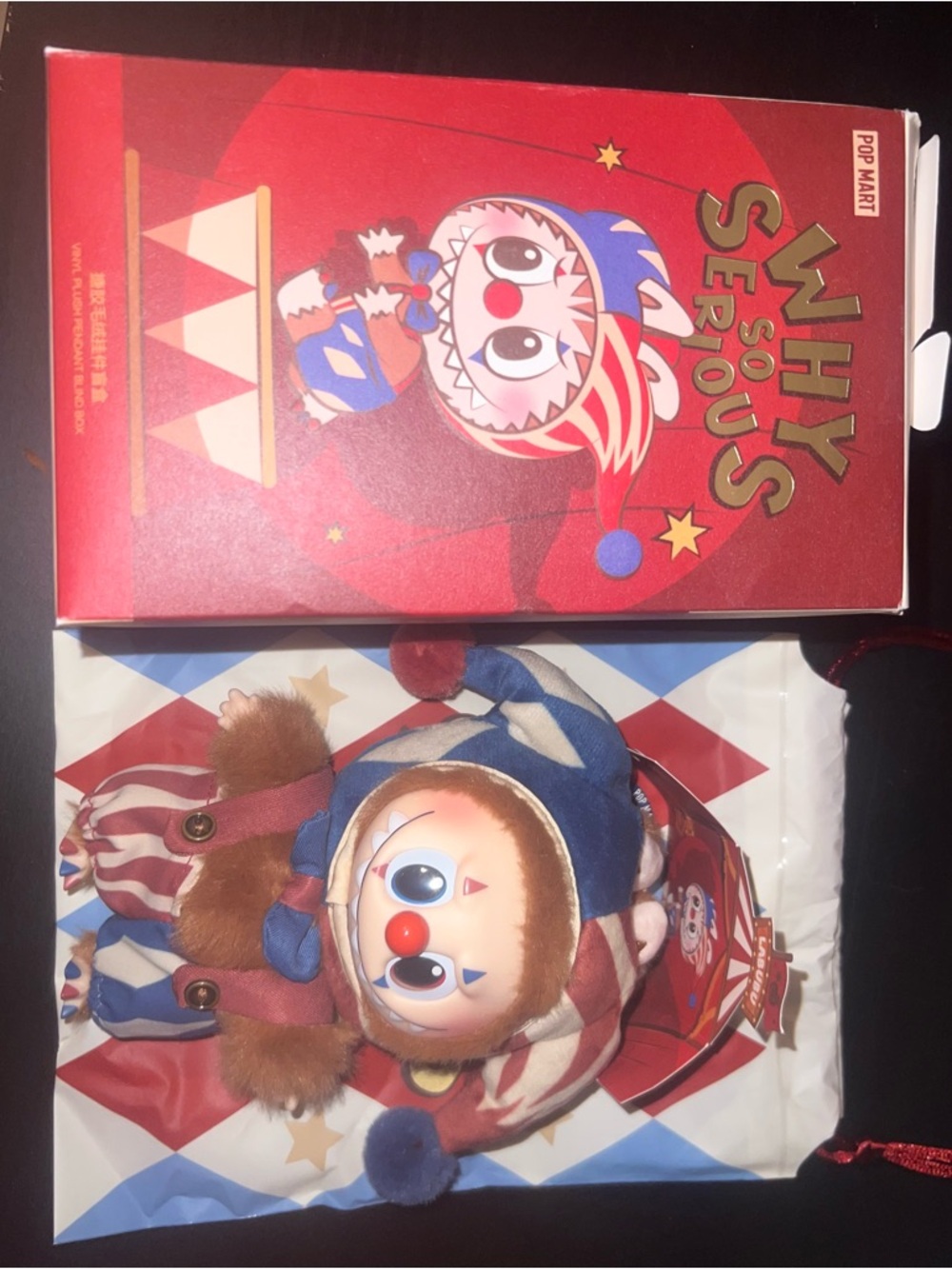 Pop Mart Why So Serious Circus Clown Plush Labubu Doll - Red, Blue, White